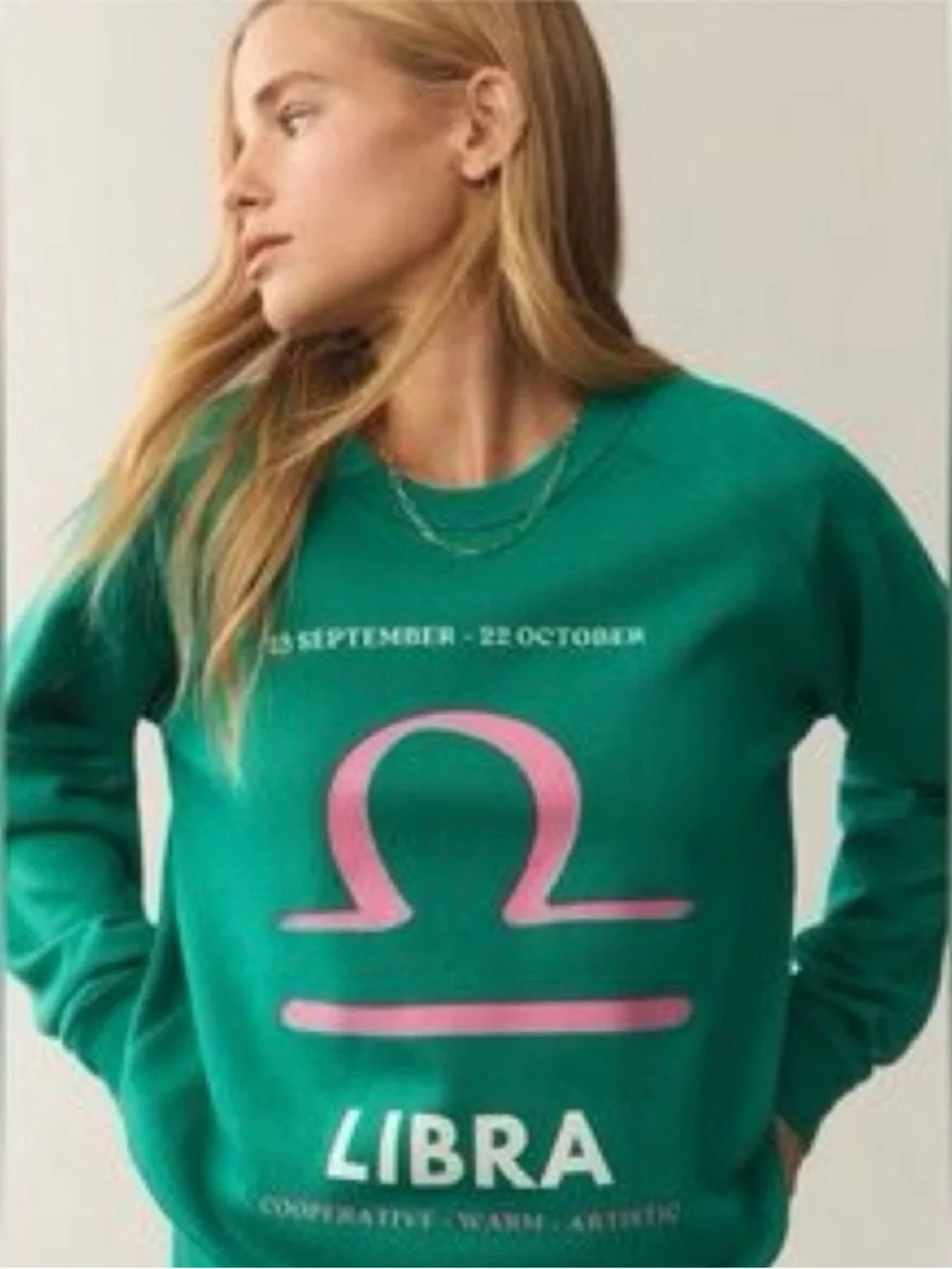 Anthropologie Green Sweatshirt with Pink Libra Graphic - Picture 1 of 2